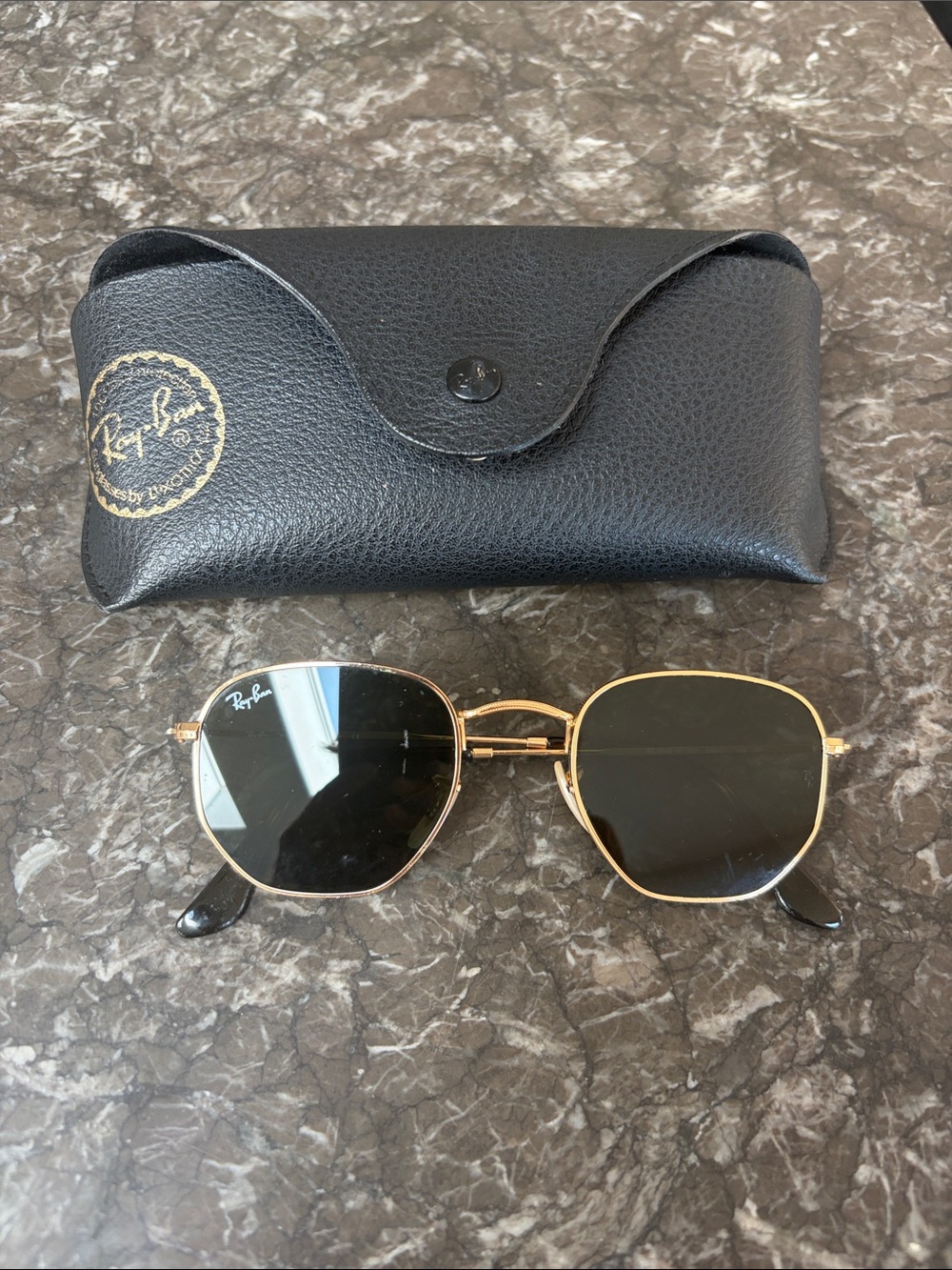 Ray-Ban Gold Metal Frame Sunglasses with Black Lenses